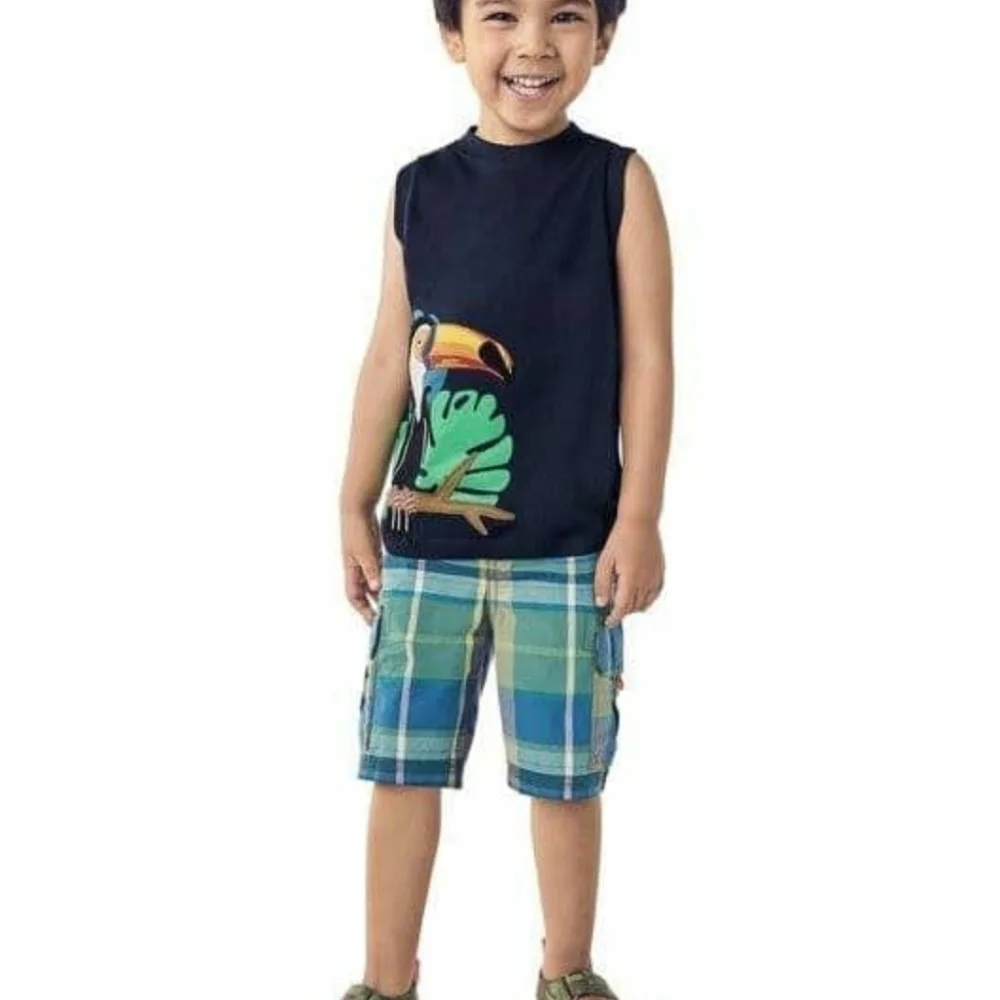 Lizard T-Shirt, Toucan Tank Top, and Plaid Shorts Outfit Gymboree NWT